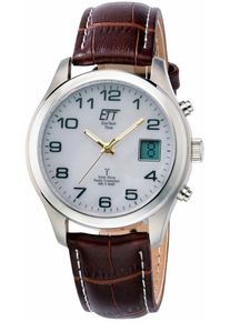 ETT Herren Funkuhr, braun, Armbanduhren, Armbanduhr, Herrenuhr, Solar, Datum, Lederarmband