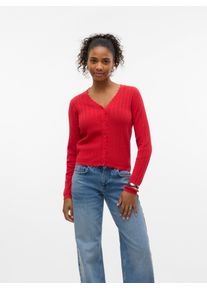 Véro Moda VERO MODA Damen Strickjacke "VMLUXLIGHT POINTELLE LS V-NECK CARDIGAN", rot, modisch, Gr. XS, unifarben, Strick, Obermaterial: 60% Baumwolle, 40%