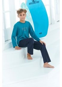 Le Jogger Kinder Pyjama "mit Streifen und Print", Gr. 122, bunt, Jersey, Obermaterial: 100% Baumwolle, gestreift, bedruckt, Basic, Homewear-Sets, in