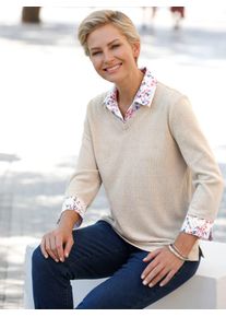 Classic Basics Damen 2-in-1-Shirt "Shirt", beige, Gr. 40, unifarben, geblümt, gemustert, 85% Polyester, 15% Viskose, Shirts