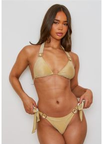 MODA MINX Damen Triangel-Bikini-Top "Lumiere Amour Triangle", gold, feminin, Gr. XS, unifarben, 85% Polyester, 8% Elasthan, 7% Metall,