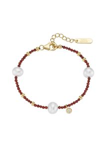 Damen Armband "mit Süßwasser-Perlen und Ziersteinen, Silber 925", 19cm, Silber 925 (Sterlingsilber), gold, Giorgio Martello MILANO, Silber 925