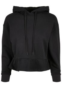 Urban Classics Damen Kapuzenpullover "Urban Classics Damen Ladies Organic Volants Hoody", schwarz, casual, Gr. M, unifarben, 100% Baumwolle, Pullover