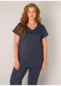 Damen V-Shirt "Lilly", blau, casual, Gr. 50, Base Level Curvy, unifarben, Single Jersey, Obermaterial: 75% Polyamid, 25% Elasthan, Shirts, mit Stretch