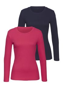 Vivance Damen Langarmshirt "aus modischer Rippware", pink, Basic, Gr. 32, unifarben, Rippware, Obermaterial: 95% Baumwolle, 5% Elasthan, Shirts, aus