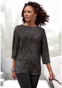 Lascana Damen 3/4-Arm-Shirt, schwarz, Basic, Gr. 32, animal-print, Stoff, Obermaterial: 77% Viskose (LENZING ECOVERO), 20% Polyester, 3% Elasthan,