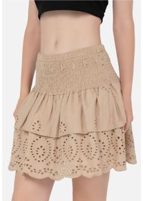 FRESHLIONS Damen Sommerrock "Samantha", braun, Gr. L, unifarben, 100% Baumwolle, Röcke, im Stufen-Design
