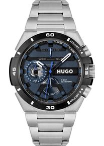Hugo Herren Multifunktionsuhr "WILD", silber, Armbanduhren, Quarzuhr, Armbanduhr, Herrenuhr, Datum, Lederarmband