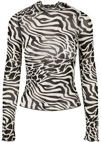 Urban Classics Damen Langarmshirt "Urban Classics Damen Ladies AOP Mesh Turtleneck Longsleeve", weiß, casual, Gr. XS, bedruckt, 94% Polyamid, 6%