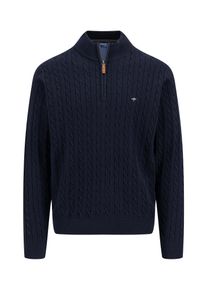 Fynch-Hatton Herren Troyer, blau, casual, Gr. L, unifarben, Strick, Obermaterial: 100% Baumwolle, Pullover, mit Zopfmuster