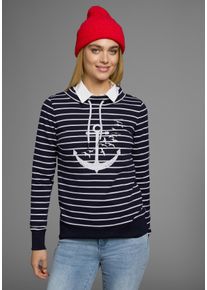 Kangaroos Damen Sweatshirt, blau, casual, Gr. 48, gestreift, geringelt, bedruckt, kontrastfarbene Details, Interlock, Obermaterial: 100% Baumwolle,