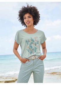 Heine Damen Kurzarmshirt "T-Shirt", grün, Gr. 36, geblümt, gemustert, mehrfarbig, bedruckt, 95% Viskose, 5% Elasthan, Shirts