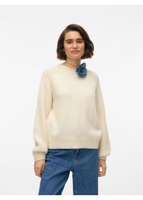 Véro Moda VERO MODA Damen Rundhalspullover "VMENYA LS O-NECK PULLOVER BOO", beige, modisch, Gr. XL, unifarben, Strick, Rippstrick, Obermaterial: 57% Polyacryl,