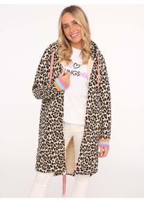 Zwillingsherz Damen Jerseymantel ""Leo allover Neon Kante"", beige, modisch, Gr. SM, animal-print, Sweatware, Obermaterial: 50% Baumwolle, 50%