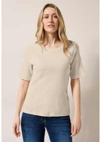 Cecil Damen T-Shirt, beige, Basic, Gr. XL, unifarben, Web, 95% Baumwolle, 5% Elasthan; grey melange: 68% Baumwolle, 28% Polyester, 4% Elasthan,