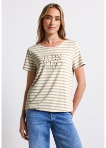 Street One Damen T-Shirtcoastal beige, casual, Gr. 44, gestreift, Web, 95% Viskose, 5% Elasthan, Shirts, mit Elastikbund