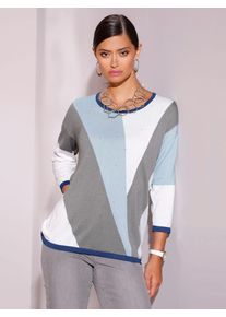 CRÉATION L CREATION L Damen Rundhalspullover "Modal-Baumwoll-Pullover", blau, Gr. 36, gemustert, 50% Baumwolle, 50% Modal, Pullover