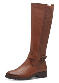 Tamaris Damen Stiefel, Gr. 42, braun, Leder, Lederimitat, used, unifarben, modisch, Schuhe, Blockabsatz, Langschaftstiefel mit XS-Schaft und
