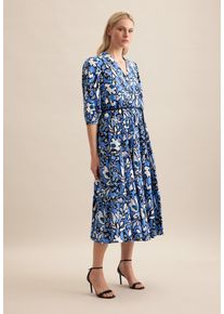 Seidensticker Damen Sommerkleid "Schwarze Rose", blau, Gr. 40, bedruckt, 65% Baumwolle 35% Leinen/Flachs, Kleider, 7/8-Arm V-Neck Druck