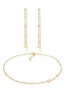 Elli Damen Schmuckset "Halbmond Mond Mondstein Astro 925 Silber", OneSize,mit Stein, gold, Silber 925 (Sterlingsilber), Schmuck-Sets