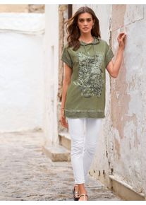 Heine Damen Kapuzenshirt "Shirt", grün, Gr. 38, gemustert, mehrfarbig, bedruckt, 95% Baumwolle, 5% Elasthan, Einsatz:60% Baumwolle, 40% Polyester,