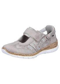 Rieker Damen Klettschuh, Gr. 36, grau, Lederimitat, Textil, metallic, casual, Schuhe, Slipper, Halbschuh, Freizeitschuh, Sneaker, Keilabsatz in