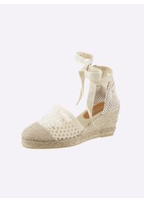 Heine Damen Keilsandalette, Gr. 39, beige, Textil, modisch, Schuhe