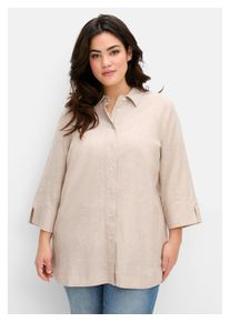 sheego Damen Hemdbluse "Große Größen", beige, casual, Gr. 50, gestreift, Obermaterial: 70% Viskose, 30% Leinen, Blusen, im Leinen-Mix, mit feinen
