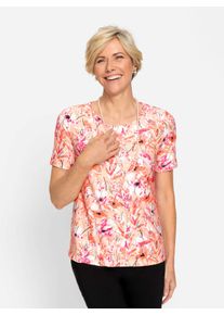 CLASSIC Damen Kurzarmshirt "Shirt", orange, Gr. 40, geblümt, gemustert, mehrfarbig, 95% Polyester, 5% Elasthan, Shirts