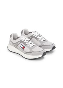 Tommy Jeans Herren Keilsneaker "TJM RUNNER MIX MATERIAL", Gr. 43, grau, Leder, Textil, kontrastfarbene Details, sportlich, Schuhe, Keilabsatz,