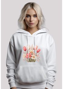 F4NT4STIC Damen Kapuzenpullover "Rosa weißer Frühlingsblumenstrauß", weiß, casual, Gr. S, Obermaterial: 65% Baumwolle, 35% Polyester, Pullover,