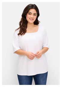 sheego Damen T-Shirt "Große Größen", beige, feminin, Gr. 40, unifarben, Obermaterial: 95% Viskose (LENZING ECOVERO), 5% Elasthan, Shirts, mit