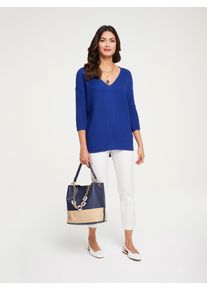 Heine Damen Strickpullover "V-Pullover", blau, Gr. 34, unifarben, 50% Baumwolle, 50% Polyacryl, Pullover
