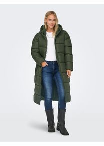 Only Damen Steppmantel "ONLMONTANA LONG PUFFER JACKET NOOS OTW", grün, modisch, Gr. XS, unifarben, leicht glänzend, Steppware, Obermaterial: 100%