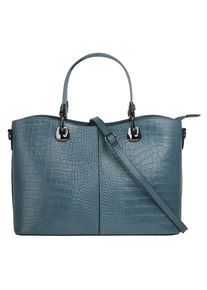 CLUTY Damen Henkeltasche, blau, Leder, Reptilienprägung, Taschen, echt Leder, Made in Italy