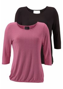 Lascana Damen 3/4-Arm-Shirt "mit modischem Cut-out", lila, casual, Gr. 36, unifarben, gemustert, Obermaterial: 95% Viskose (LENZING ECOVERO), 5%