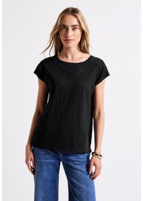 Street One Damen T-Shirt, schwarz, casual, Gr. 38, unifarben, Web, Stoff, 50% Modal, 50% Baumwolle, Shirts, mit Schlitz am Saum