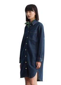 Marc O'Polo Damen Hemdblusenkleid "aus dunkelblauem Rigid Denim", blau, Gr. S, MARC O'POLO DENIM, unifarben, Obermaterial: 100% Baumwolle; Futter: 100% Nicht