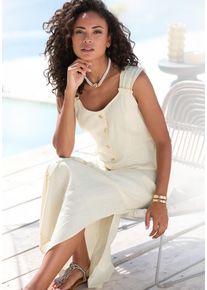Lascana Damen Maxikleid, beige, modisch, Gr. 40, unifarben, Web, Obermaterial: 85% Viskose, 15% Leinen. Futter: 100% Polyester, Kleider, mit breiten
