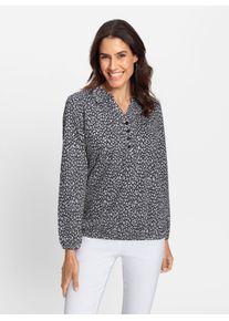 Inspirationen Damen Poloshirt "Langarm-Shirt", schwarz-weiß, Gr. 40, gemustert, mehrfarbig, bedruckt, 50% Baumwolle, 50% Modal, Shirts