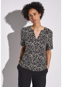 Street One Damen Shirtbluse, schwarz, casual, Gr. 34, bedruckt, Stoff, 100% Viskose, Blusen, mit geschlitztem Rundhalsausschnitt