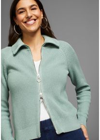 Laura Scott Damen Strickjacke, grün, casual, Gr. 44, unifarben, clean, Grobstrick, Obermaterial: 50% Baumwolle, 50% Polyacryl, Strickjacken, mit