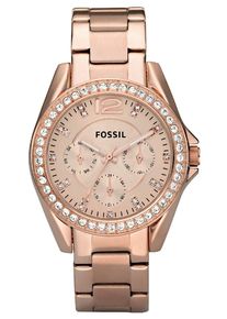 Fossil Damen Multifunktionsuhr "RILEY", rosa, Armbanduhren, Quarzuhr, Armbanduhr, Damenuhr, Datum, Glassteine, Lederarmband