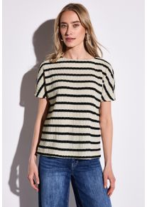Street One Damen T-Shirt, schwarz, casual, Gr. 34, gestreift, Stoff, 60% Polyester, 40% Baumwolle, Shirts, mit U-Boot-Ausschnitt