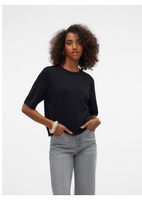 Véro Moda VERO MODA Damen Kurzarmpullover "VMSILJE 2/4 O-NCK OVERSIZE PULL GA NOOS", schwarz, modisch, Gr. XS, unifarben, Strick, Obermaterial: 77% Viskose,
