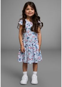 Kidsworld Mädchen Jerseykleid "für kleine Mädchen", blau, modisch, Gr. 140, geringelt, bedruckt, Jersey, Obermaterial: 95% Baumwolle, 5% Elasthan,