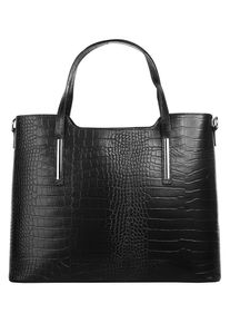 CLUTY Damen Henkeltasche, schwarz, Leder, Reptilienprägung, Taschen, echt Leder, Made in Italy
