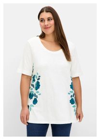 sheego Damen T-Shirt "Große Größen", beige, feminin, Gr. 48, bedruckt, Obermaterial: 50% Baumwolle, 50% Viskose, Shirts, mit Floral-Druck und