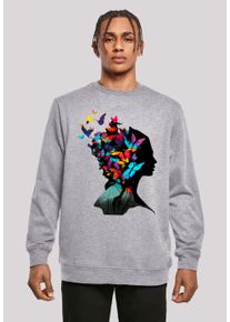 F4NT4STIC Herren Kapuzenpullover "Schmetterling Silhouette CREW", grau, casual, Gr. XS, Obermaterial: 50% Baumwolle, 50% Polyester, Pullover, Print