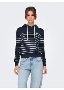 Only Damen Kapuzensweatshirt "ONLADELLE L/S STRIPE HOOD SWT"navy blazer stripes:cloud dancer, emb. heart (silber), modisch, Gr. XS, gestreift,